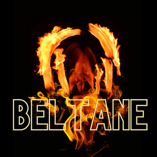 beltane- image of a woman dancing with fire as flames flicker around her