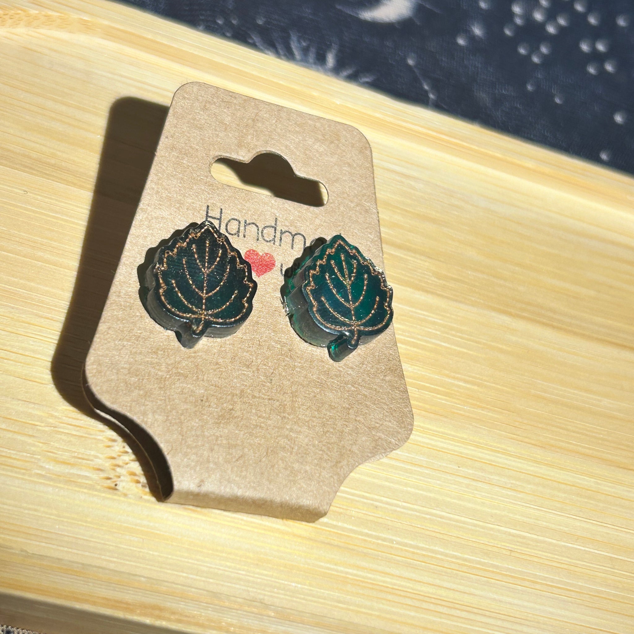 Handmade Green aspen leaf earrings 
