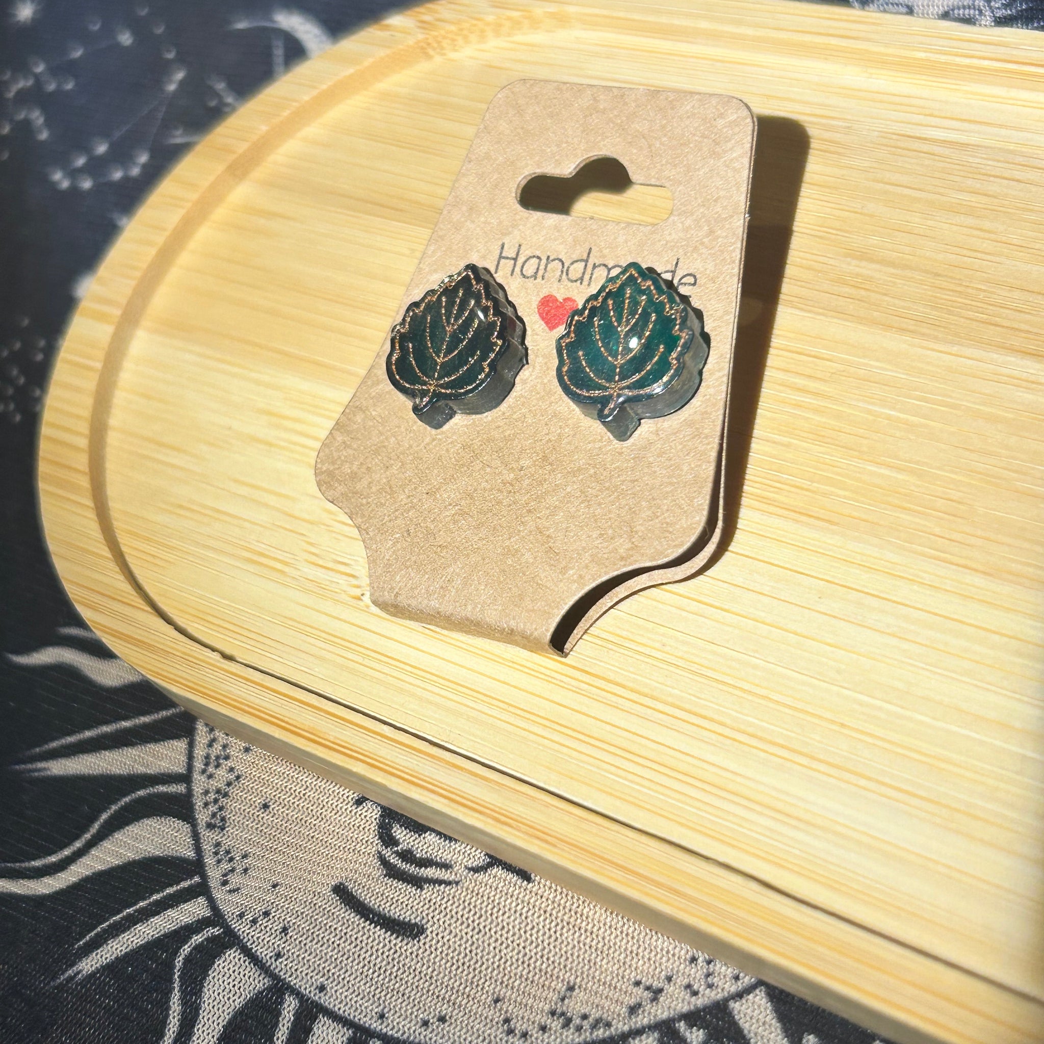 Handmade Green aspen leaf earrings 