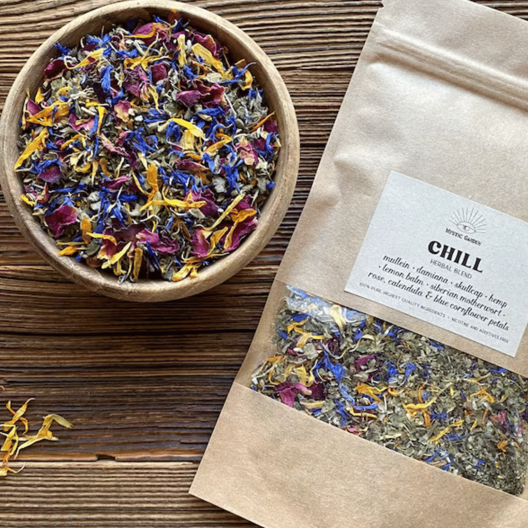 CHILL herbal blend • mood enhancer • herbal tea • marijuanilla, damiana, skullcap, rose petals, calendula, lemon balm, blue cornflower - Midnight Maker