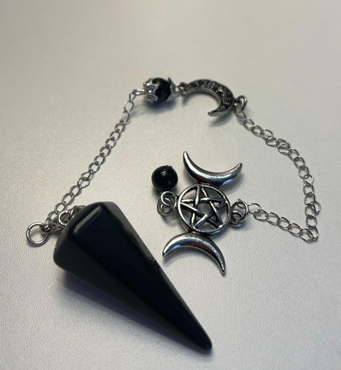 Triple moon obsidian pendulum 