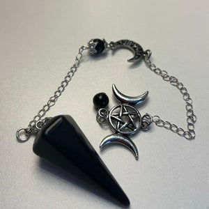 Triple moon obsidian pendulum 