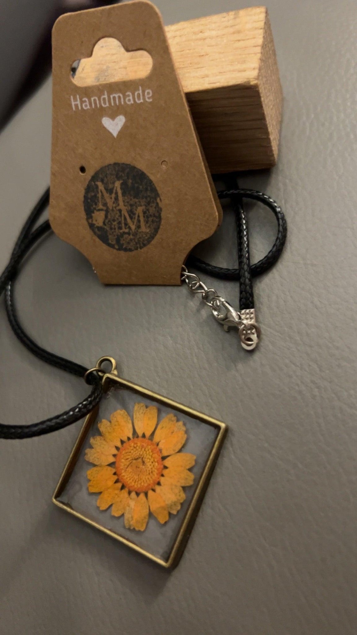 Pressed Orange Daisy Floral Necklace | Handmade Jewellery - Midnight Maker