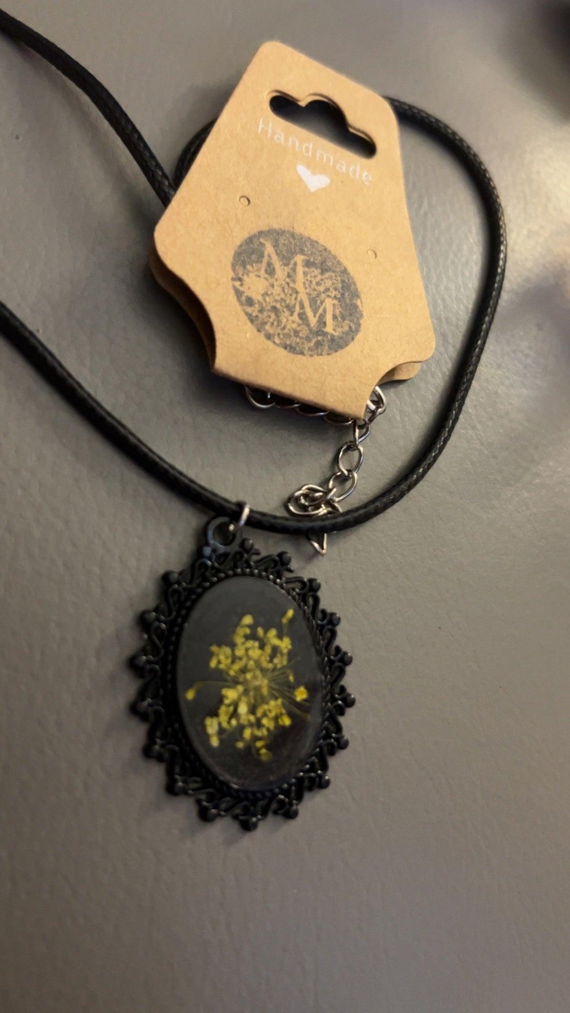 Yellow Queen Anne’s lace flower pendant