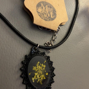 Yellow Queen Anne’s lace flower pendant
