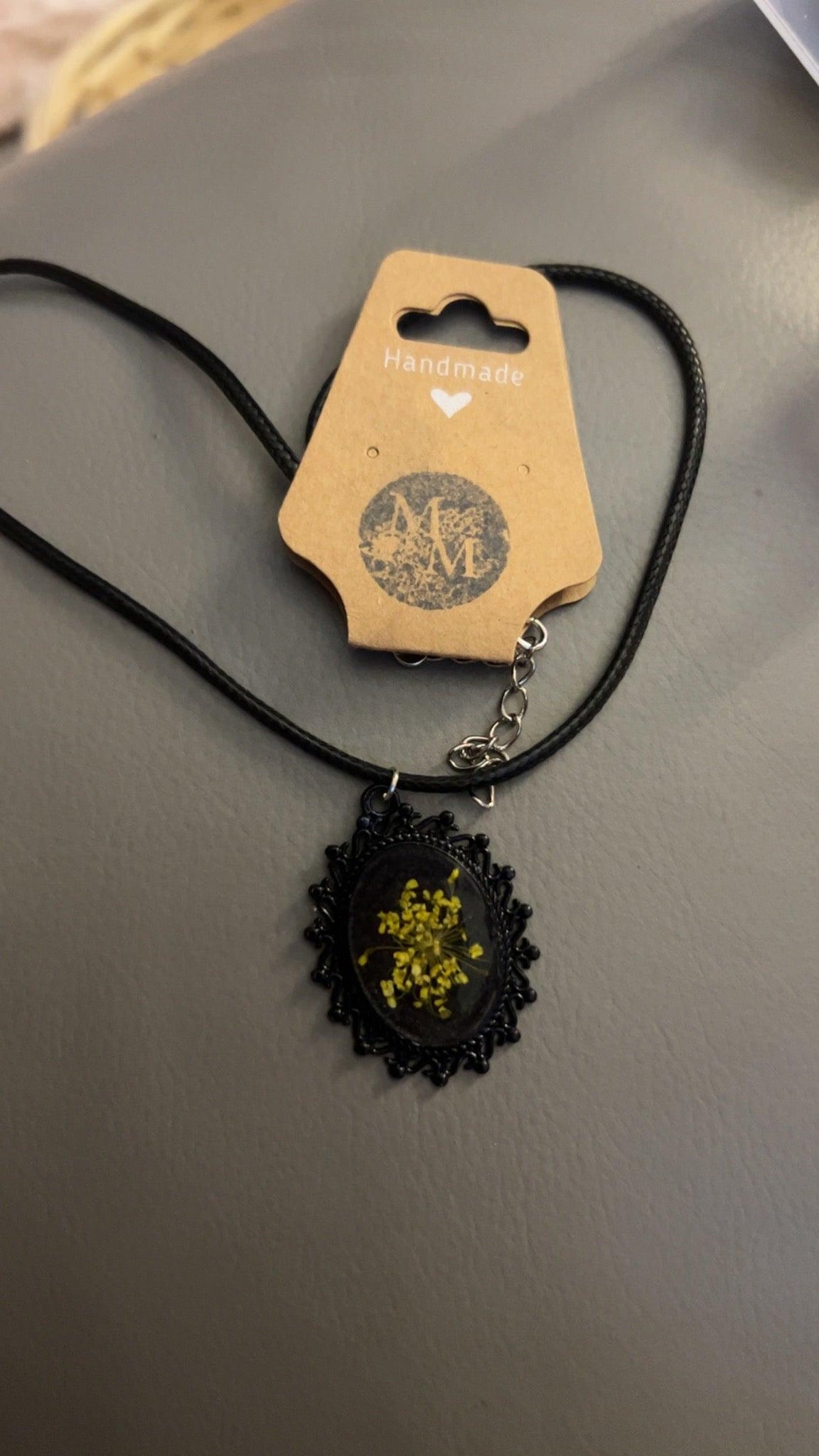 Yellow Queen Anne’s lace flower necklace 3