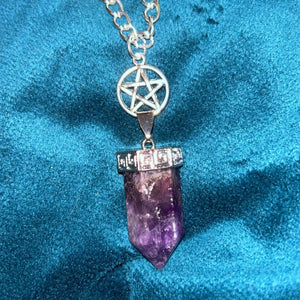 Amethyst pentacle pendant necklace on a silver chain 