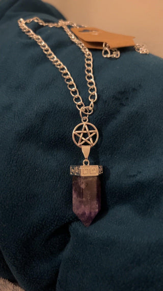 Amethyst pentacle pendant necklace on a silver chain 