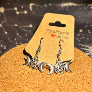 Triple moon pentacle earrings 