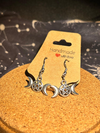 Triple moon pentacle earrings 